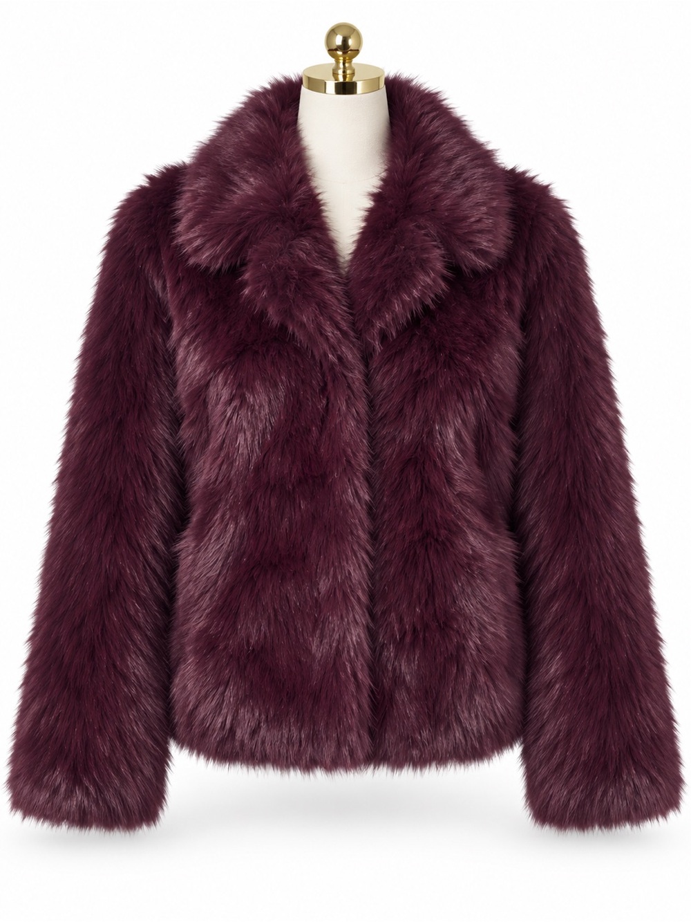 Noisy May Plush Faux Fur Jacket in Deep Burgundy